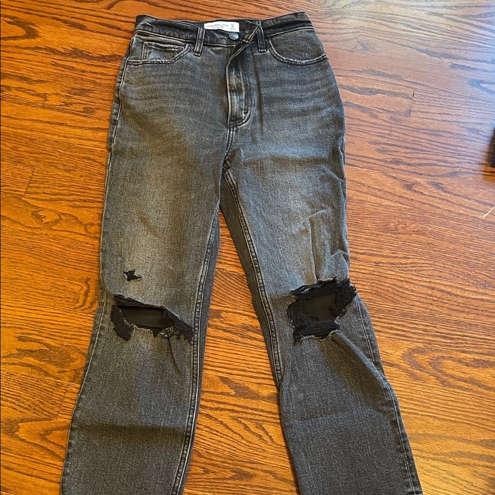 Abercrombie & Fitch Black Distressed Straight Leg Jeans